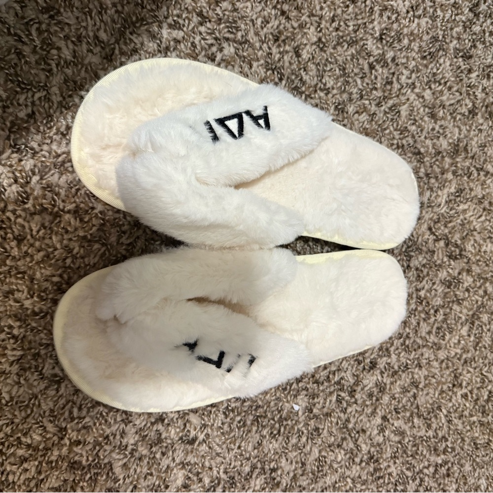ADPI White Fuzzy Slippers